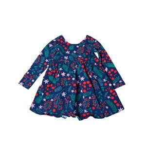 Hanna Andersson Girls  Red Floral Long Sleeve Dress  Size 3T